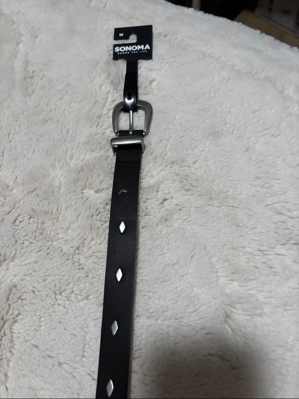 Sonoma Black Leather Belt with Silver Buckle and Diamond Cutouts